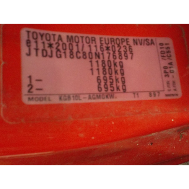 Hayon Toyota Aygo (B10) (2005 - 2014) Hatchback 1.0 12V VVT-i (1KR-FE)