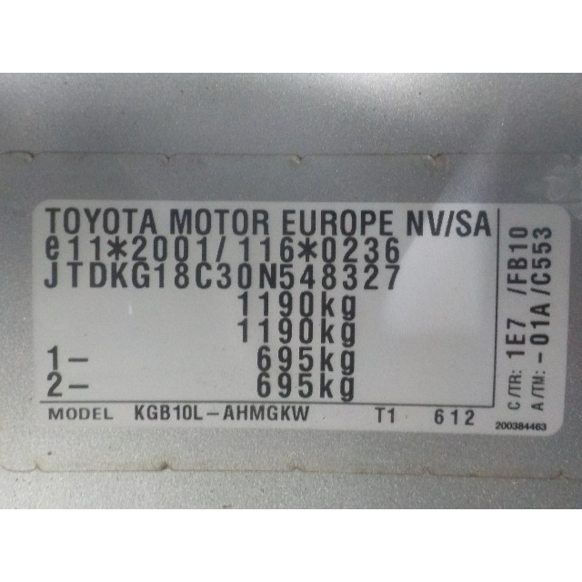 Porte arrière gauche Toyota Aygo (B10) (2005 - 2014) Hatchback 1.0 12V VVT-i (1KR-FE)