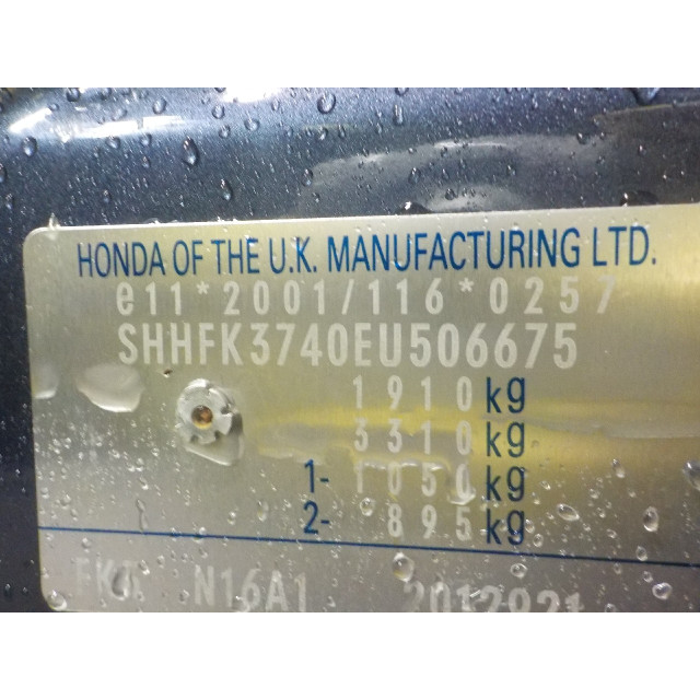 Mécanisme de vitre avant droit Honda Civic Tourer (FK) (2014 - présent) Combi 1.6 i-DTEC Advanced 16V (N16A1)