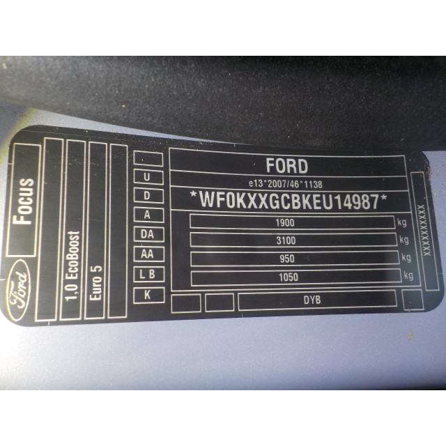 Habitacle Ford Focus 3 (2012 - 2018) Hatchback 1.0 Ti-VCT EcoBoost 12V 125 (M1DA(Euro 5))
